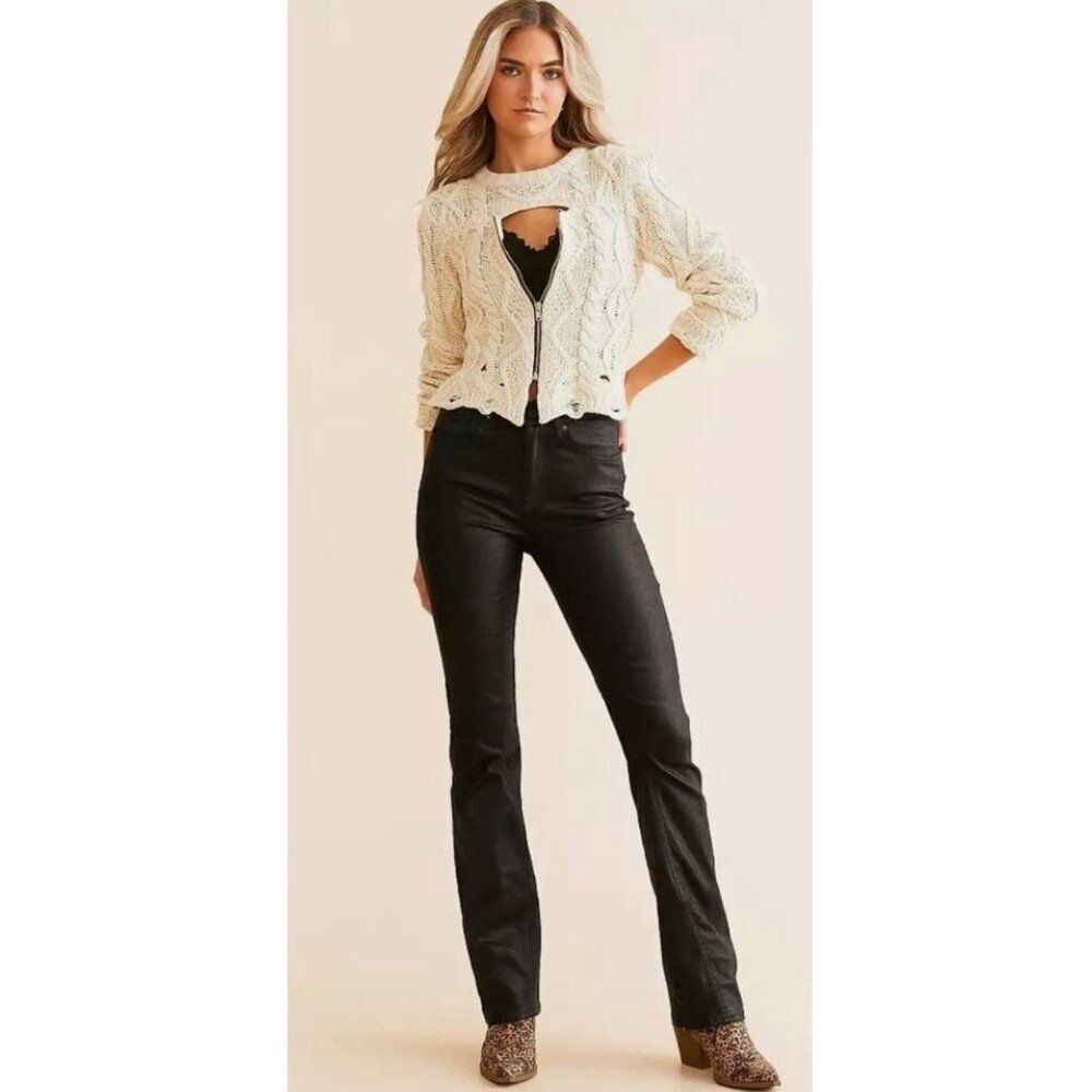 NWT Free Peopleโx We The Free Xena Coated Straight Jeans in Ethereal Black SZ 31 - Picture 2 of 16